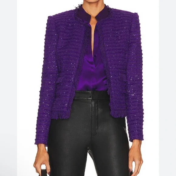 L'Agence Angelina Purple Tweed Open Blazer Jacket - Picture 1 of 9